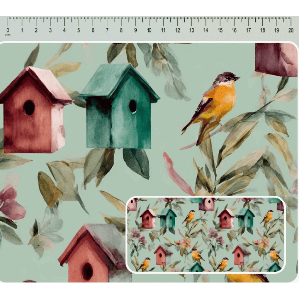 JN26 - TRICOL. COLEÇÃO BOTANICA - PASSAROS E CASINHAS - 100% ALGODÃO A4005-001