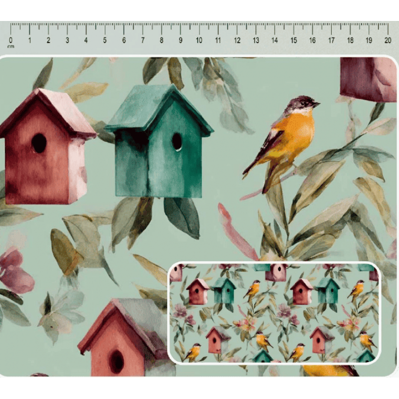 JN26 - TRICOL. COLEÇÃO BOTANICA - PASSAROS E CASINHAS - 100% ALGODÃO A4005-001