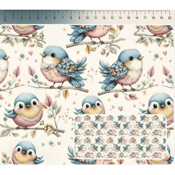 JN26 - TRICOL. COLEÇÃO FOFURA PASTEL - PASSARINHOS - 100% ALGODÃO A4008-001