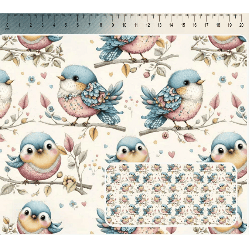 JN26 - TRICOL. COLEÇÃO FOFURA PASTEL - PASSARINHOS - 100% ALGODÃO A4008-001