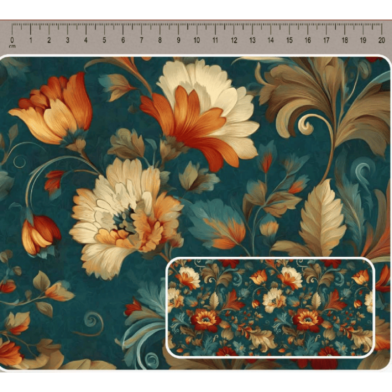 JN26 - TRICOL. COLEÇÃO ARABESCO - FLORAL PETROLEO I - 100% ALGODÃO A4018-001