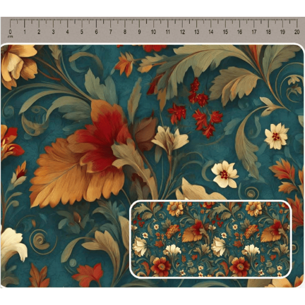 JN26 - TRICOL. COLEÇÃO ARABESCO - FLORAL PETROLEO II - 100% ALGODÃO A4017-001