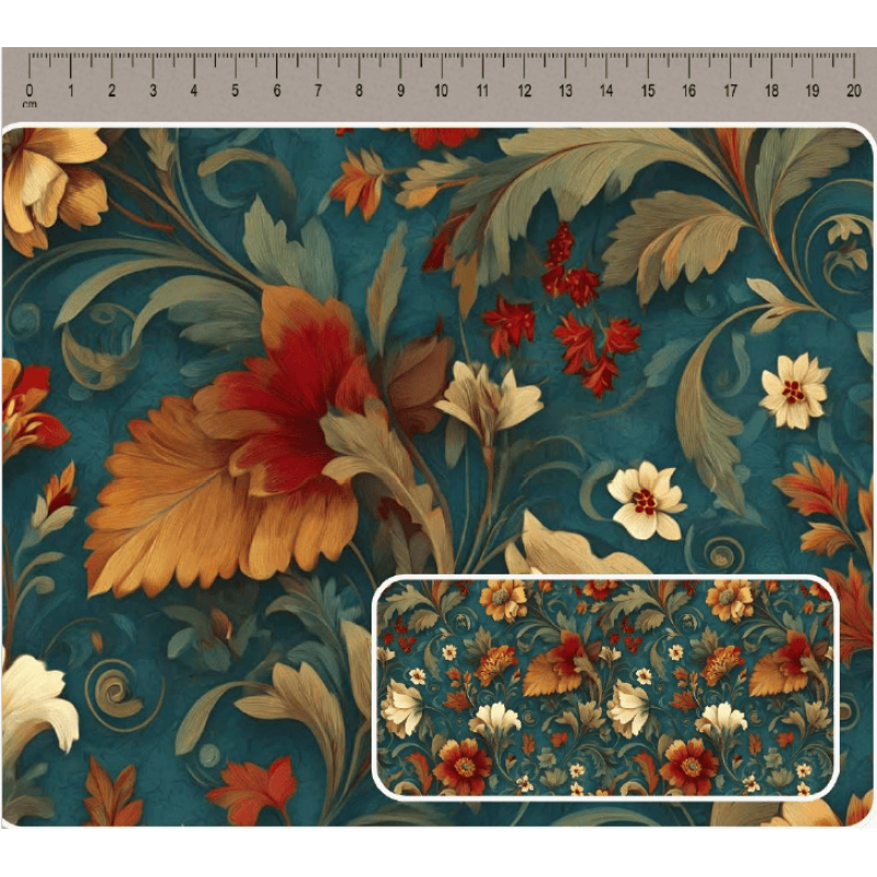 JN26 - TRICOL. COLEÇÃO ARABESCO - FLORAL PETROLEO II - 100% ALGODÃO A4017-001