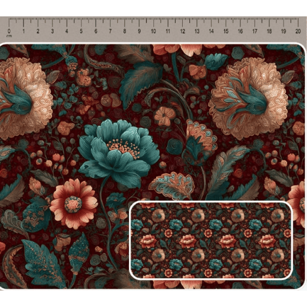 JN26 - TRICOL. COLEÇÃO ARABESCO - FLORAL VINHO I - 100% ALGODÃO - A4014-001