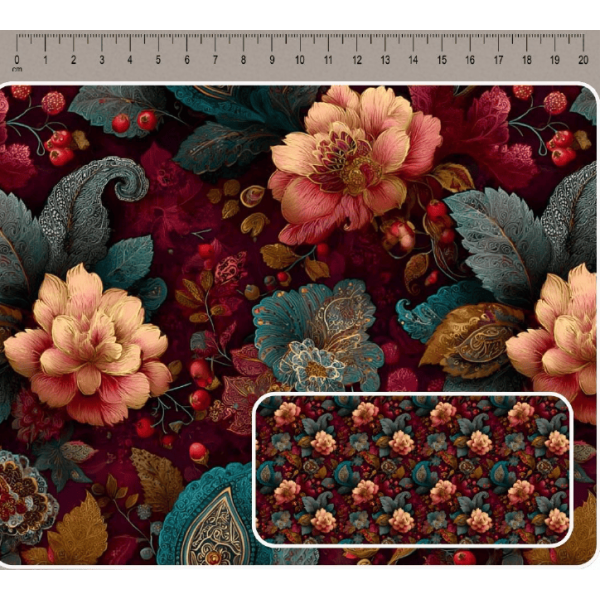 JN26 - TRICOL. COLEÇÃO ARABESCO - FLORAL VINHO II - 100% ALGODÃO A4013-001