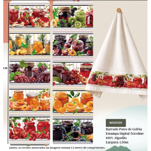 JN26 - TRICOL. COLEÇÃO BARRADOS - POTES DE GELÉIA - 100% ALGODÃO A4601-001