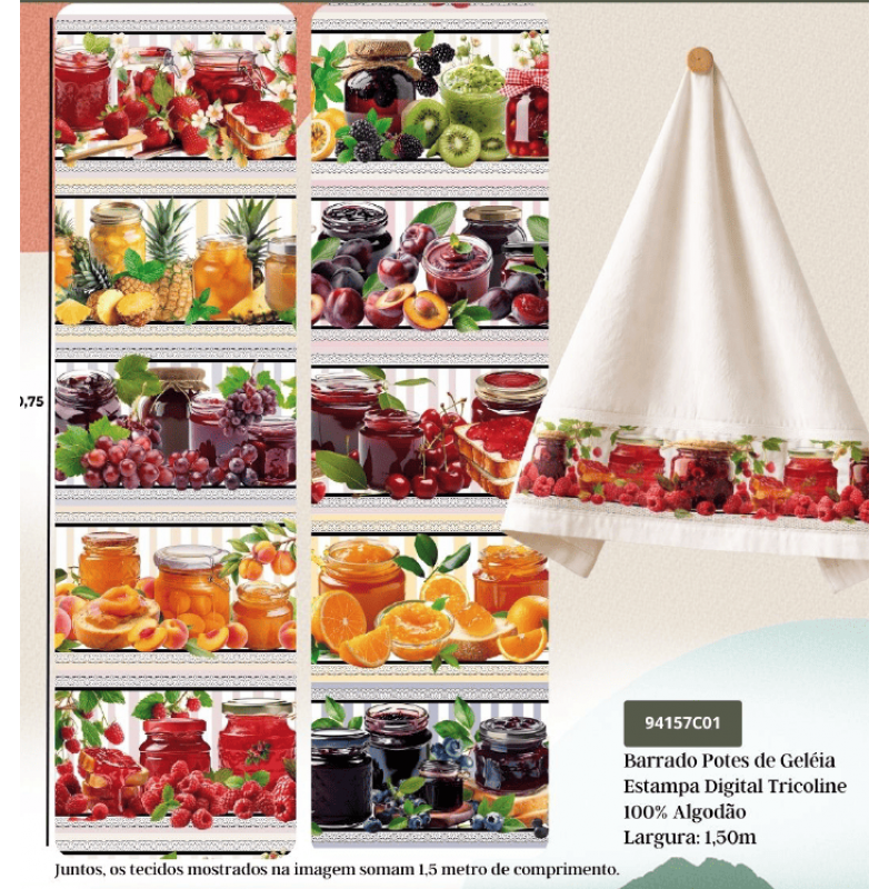 JN26 - TRICOL. COLEÇÃO BARRADOS - POTES DE GELÉIA - 100% ALGODÃO A4601-001