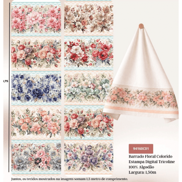 JN26 - TRICOL. COLEÇÃO BARRADOS - FLORAL COLORIDO - 100% ALGODÃO - A4598-001