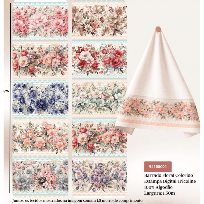 JN26 - TRICOL. COLEÇÃO BARRADOS - FLORAL COLORIDO - 100% ALGODÃO - A4598-001