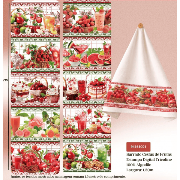 JN26 - TRICOL. COLEÇÃO BARRADOS - CESTAS DE FRUTAS - 100% ALGODÃO A4597-001
