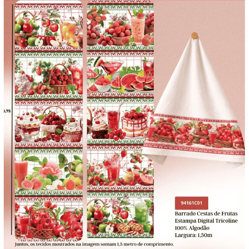 JN26 - TRICOL. COLEÇÃO BARRADOS - CESTAS DE FRUTAS - 100% ALGODÃO A4597-001