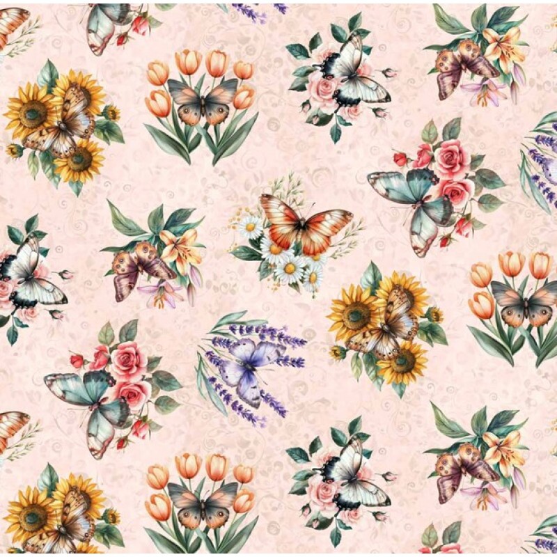 MI26 - TRICOL. COLEÇÃO JARDIM DAS BORBOLETAS - FLORES COM BORBOLETAS - 100% ALGODÃO - A3339-001