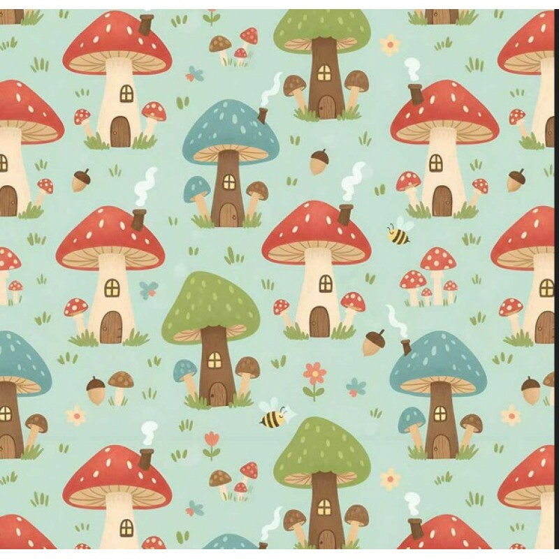 MI26 - TRICOL. COLEÇÃO FLORESTINHA - COGUMELOS - 100% ALGODÃO A3533-001