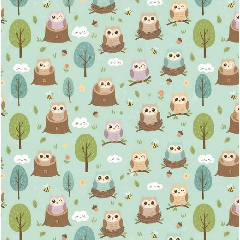 MI26 - TRICOL. COLEÇÃO FLORESTINHA - CORUJAS - 100% ALGODÃO - A3531-001