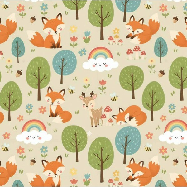 MI26 - TRICOL. COLEÇÃO FLORESTINHA - RAPOSAS E BAMBIS - 100% ALGODÃO A3535-001