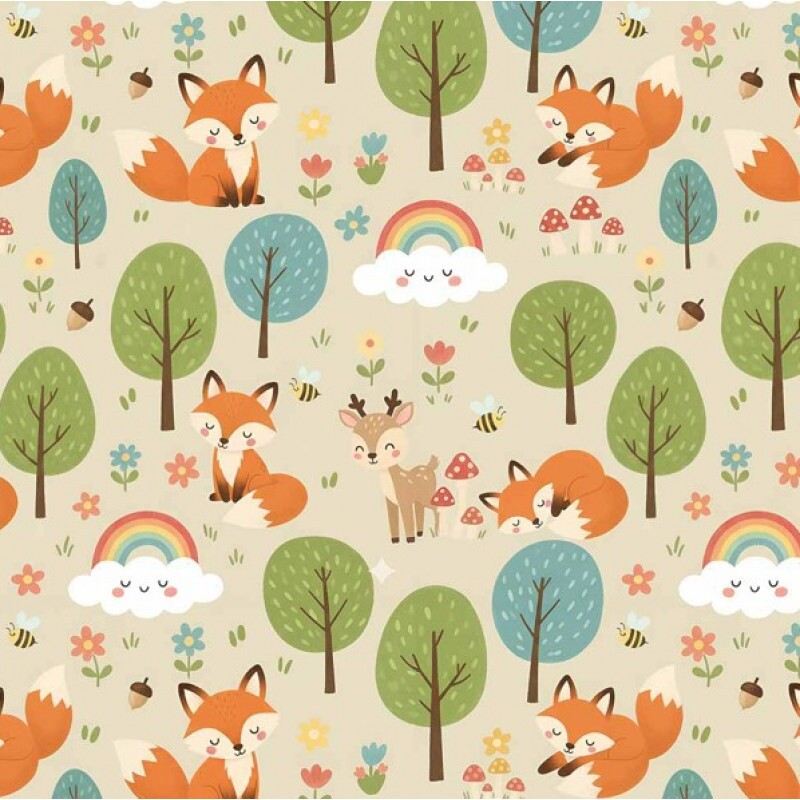 MI26 - TRICOL. COLEÇÃO FLORESTINHA - RAPOSAS E BAMBIS - 100% ALGODÃO A3535-001