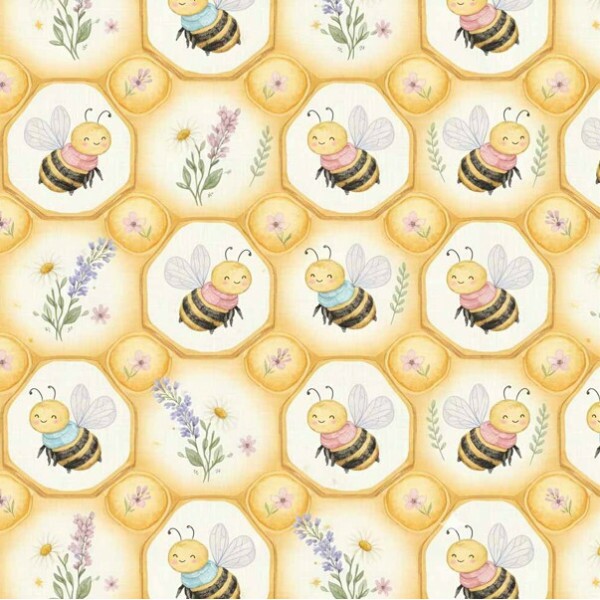 MI26 - TRICOL. COLEÇÃO LAVENDER BEE - ABELHAS NA COLMÉIA - 100% ALGODÃO A3536-001