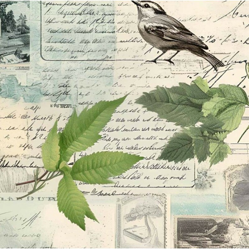 MI26 - TRICOL. COLEÇÃO PASSAROS E POESIA - PASSAROS COM FOLHAGENS - 100% ALGODÃO