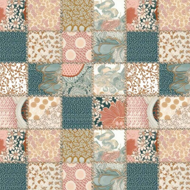 MI26 - TRICOL. COLEÇÃO PURO PATCH - PATCHWORK PETROLEO, SALMÃO - 100% ALGODÃO