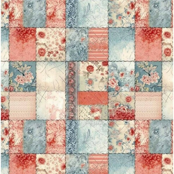 MI26 - TRICOL. COLEÇÃO PURO PATCH - PATCHWORK ROSA, AZUL CLARO - 100% ALGODÃO