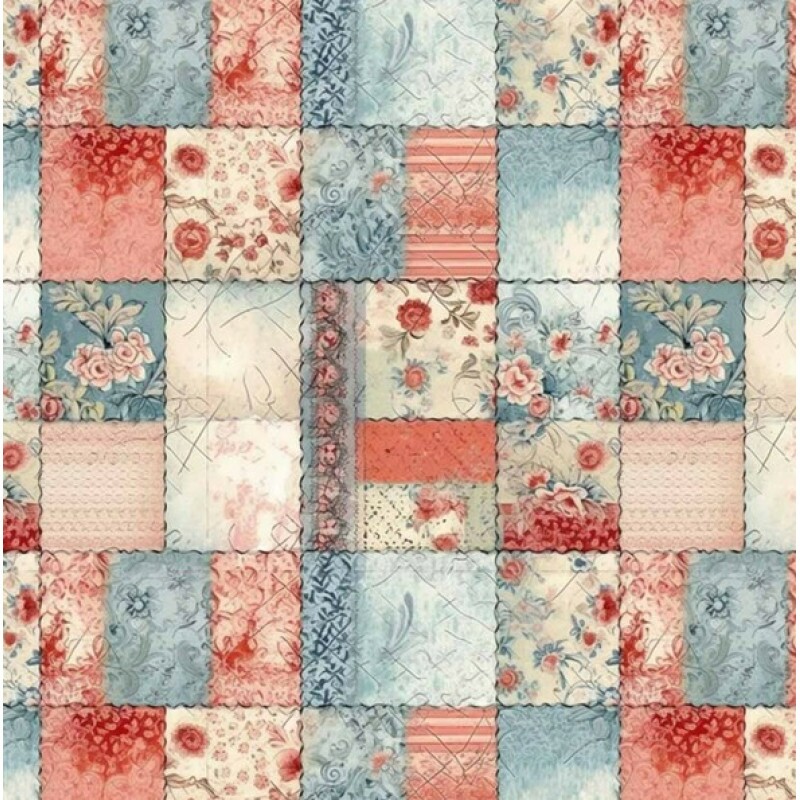 MI26 - TRICOL. COLEÇÃO PURO PATCH - PATCHWORK ROSA, AZUL CLARO - 100% ALGODÃO