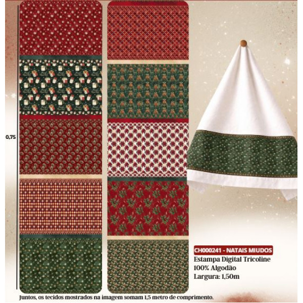 NT26 - TRICOL. COLEÇÃO BARRADOS NATAL - BARRADO NATIAS MUIDOS - 100% ALGODÃO A4455-001