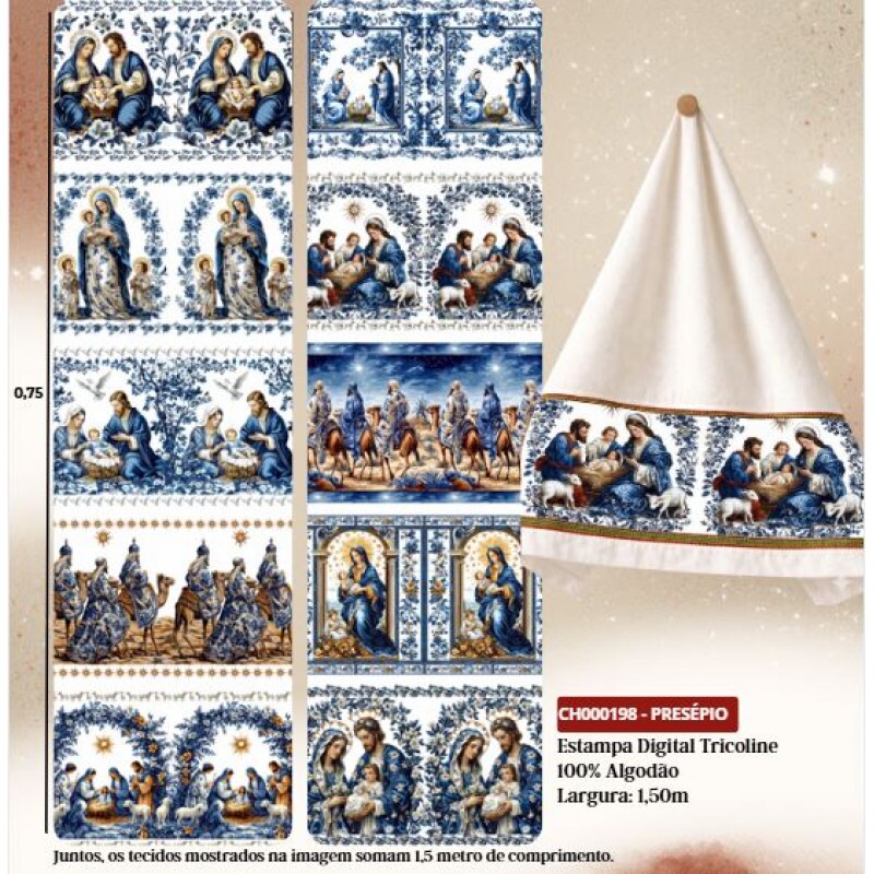 NT26 - TRICOL. COLEÇÃO BARRADOS NATAL - PRESÉPIO - 100% ALGODÃO A4706-001