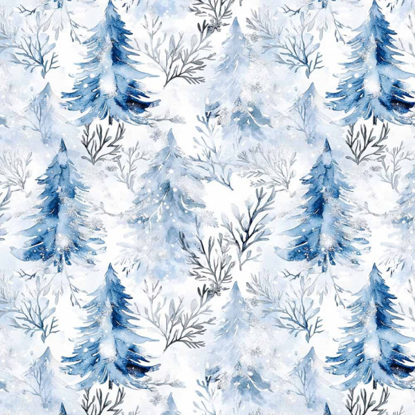 NT26 - TRICOL. COLEÇÃO BLUE XMAS - ÁRVORES - 100% ALGODÃO A4379-001