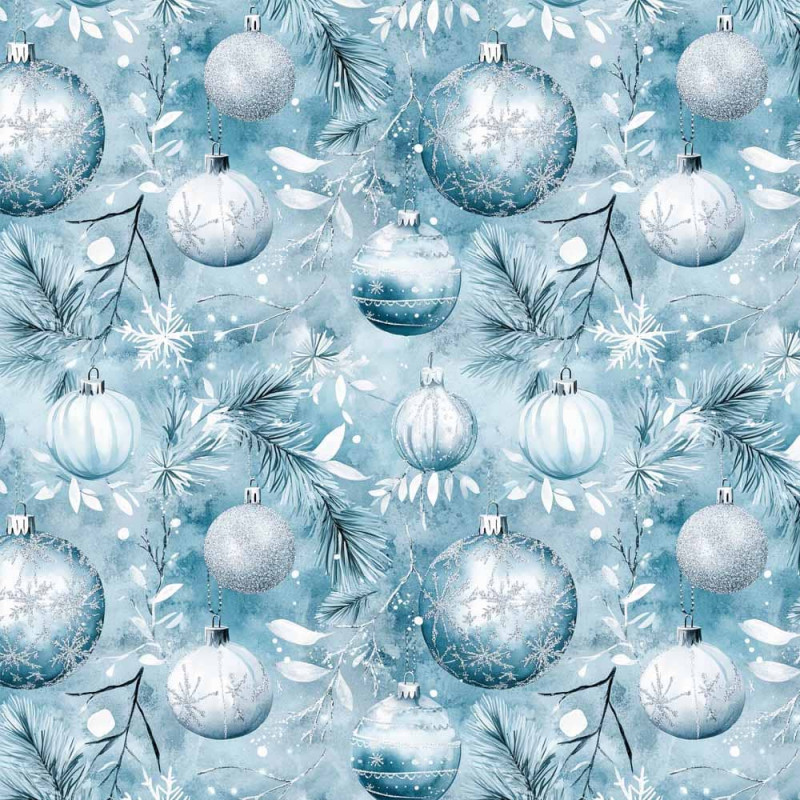 NT26 - TRICOL. COLEÇÃO BLUE XMAS - BOLAS FUNDO AZUL - 100% ALGODÃO A4377-001