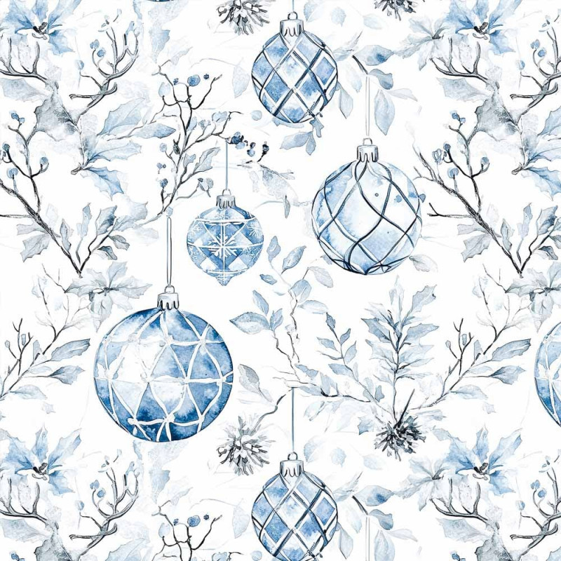 NT26 - TRICOL. COLEÇÃO BLUE XMAS - BOLAS FUNDO BRANCO - 100% ALGODÃO A4376-001