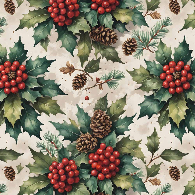 NT26 - TRICOL. COLEÇÃO HIBISCOS NATAL - HIBISCO COM FRUTINHAS FUNDO CLARO - 100% ALGODÃO A4439-001