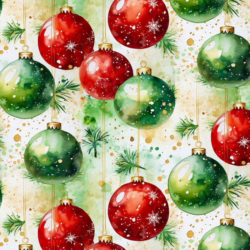 NT26 - TRICOL. COLEÇÃO NATAL BALLS/BELLS/TREES - BOLAS VERDES E VERMELHAS - 100% ALGODÃO A4387-001