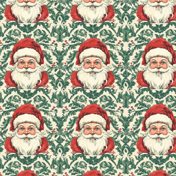 NT26 - TRICOL. COLEÇÃO CUTE XMAS - ROSTO PAPAI NOEL FUNDO ARABESCO - 100% ALGODÃO A4382-001