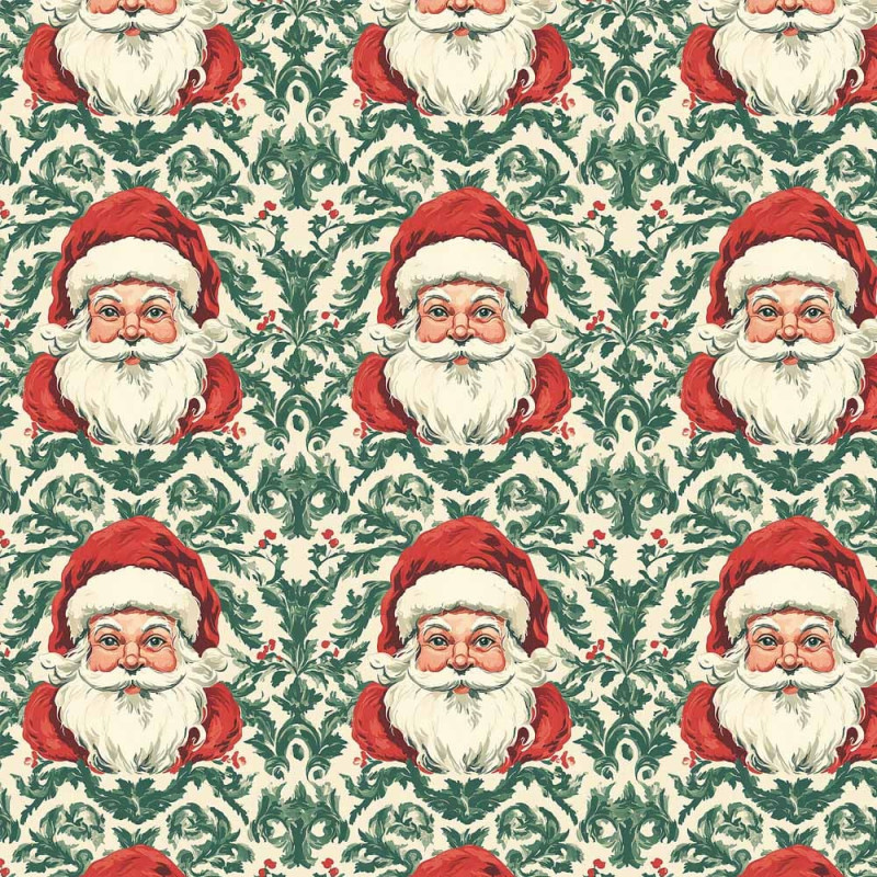 NT26 - TRICOL. COLEÇÃO CUTE XMAS - ROSTO PAPAI NOEL FUNDO ARABESCO - 100% ALGODÃO A4382-001