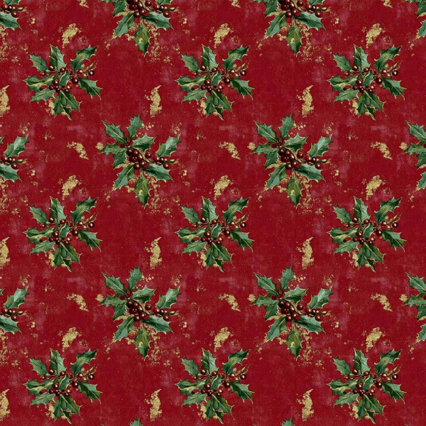 NT26 - TRICOL. COLEÇÃO NATAL CALICOS - AZEVINHA FUNDO VERMELHO - 100% ALGODÃO A4457-001