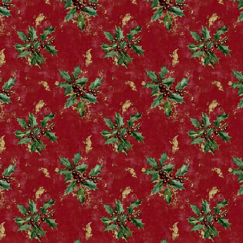 NT26 - TRICOL. COLEÇÃO NATAL CALICOS - AZEVINHA FUNDO VERMELHO - 100% ALGODÃO A4457-001