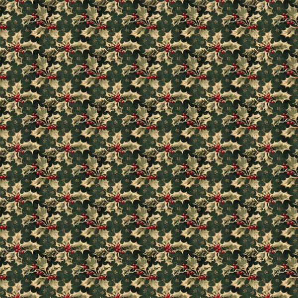 NT26 - TRICOL. COLEÇÃO NATAL CALICOS - AZEVINHA FUNDO VERDE - 100% ALGODÃO A4466-001