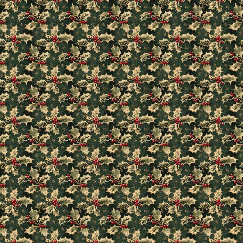 NT26 - TRICOL. COLEÇÃO NATAL CALICOS - AZEVINHA FUNDO VERDE - 100% ALGODÃO A4466-001