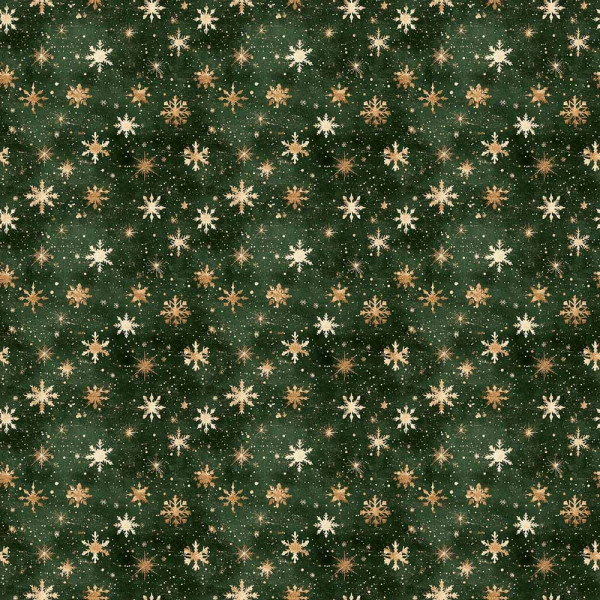 NT26 - TRICOL. COLEÇÃO NATAL CALICOS - FLOCOS FUNDO VERDE - 100% ALGODÃO A4464-001