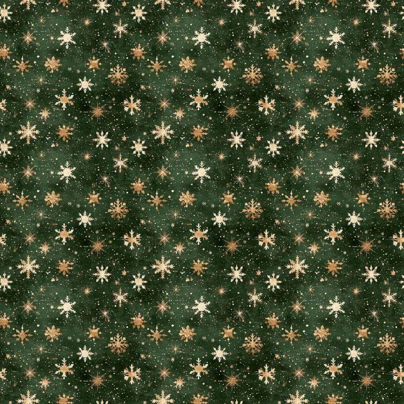 NT26 - TRICOL. COLEÇÃO NATAL CALICOS - FLOCOS FUNDO VERDE - 100% ALGODÃO A4464-001