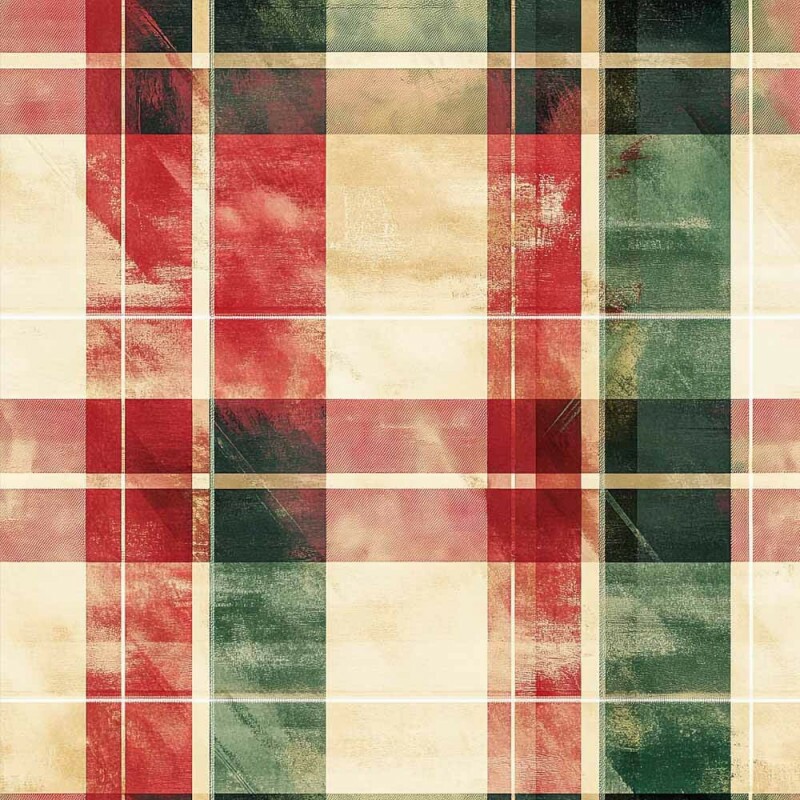 NT26 - SARJA HIDRORREPELENTE - COLEÇÃO XADREZ NATAL - XADREZ VERDE E VERMELHO FUNDO BEGE - 100% ALGODÃO A4366-001