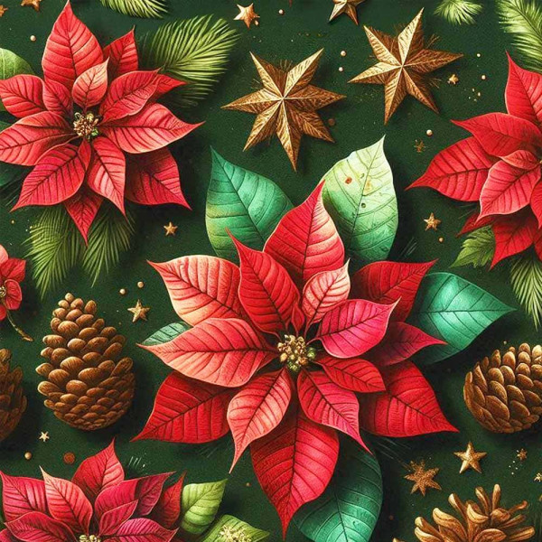 NT26 - SARJA HIDRORREPELENTE COLEÇÃO NATAL - HIBISCOS E PINHAS - 100% ALGODÃO A4596-001