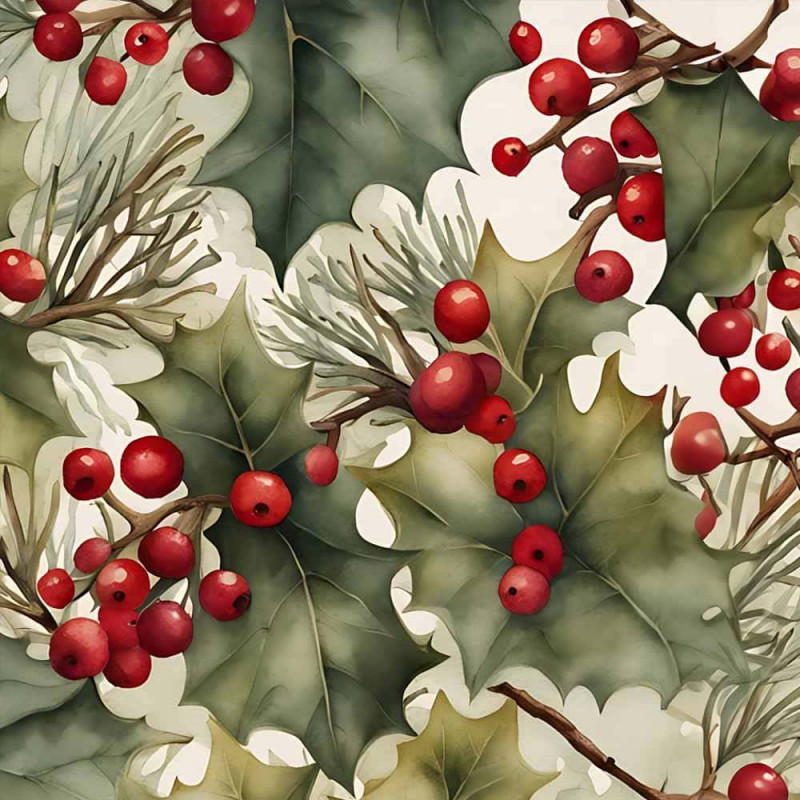 NT26 - SARJA HIDRORREPELENTE COLEÇÃO NATAL - FOLHAGEM E FRUTAS - 100% ALGODÃO A4595-001