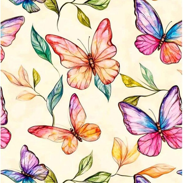 NV25 -TRICOL. COLEÇÃO PETALAS E POESIA - BORBOLETAS - 100% ALGODÃO 01998/001