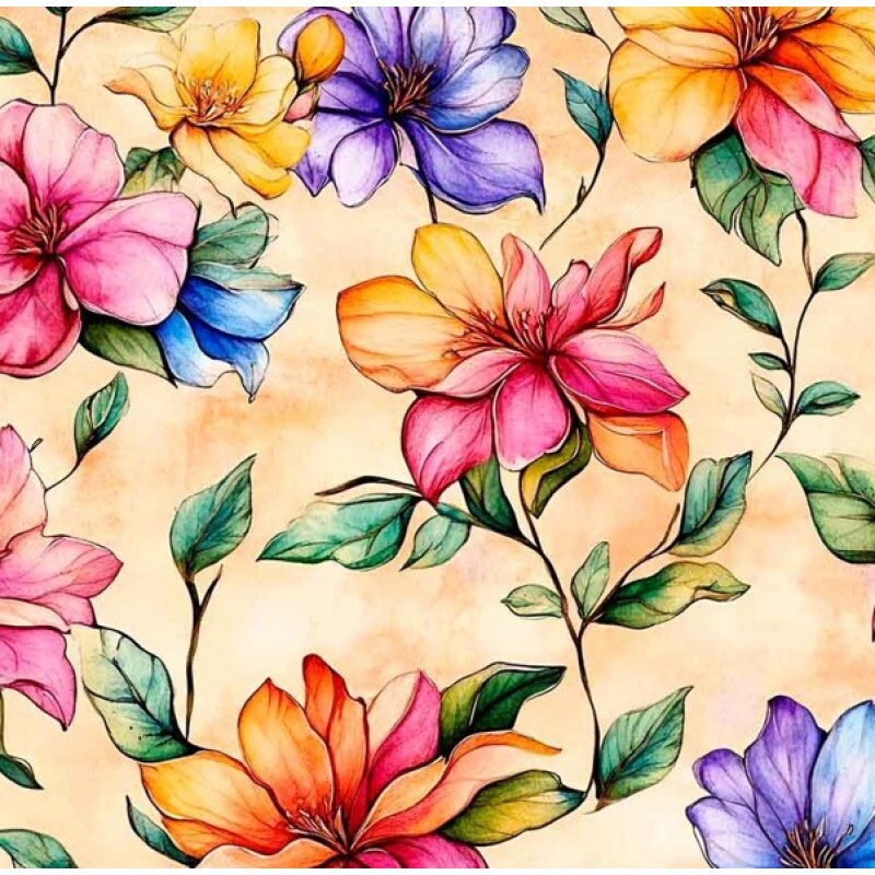 NV25 -TRICOL. COLEÇÃO PETALAS E POESIA - FLORAL FD BEGE - 100% ALGODÃO 01999/001