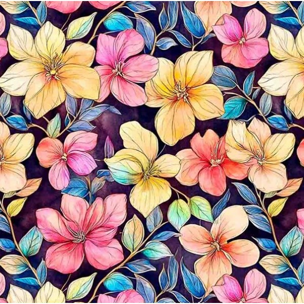 NV25 -TRICOL. COLEÇÃO PETALAS E POESIA - FLORAL FD MARINHO - 100% ALGODÃO 02000/001