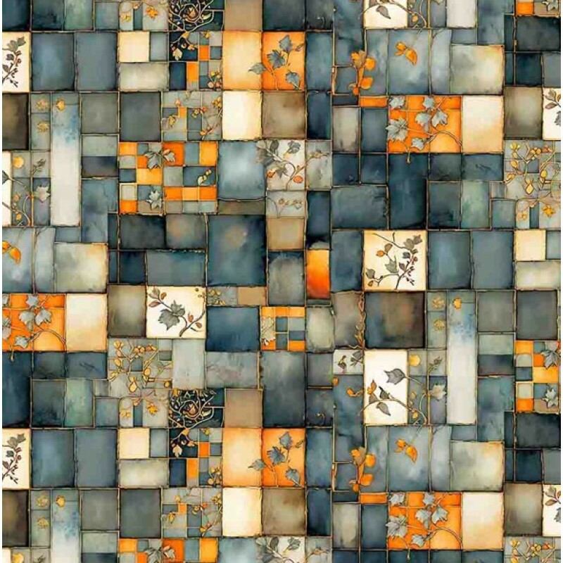 NV25 - TRICOL. COLEÇÃO PUMPKIN PATCH - FLORAL ACINZENTADO - 100% ALGODÃO 03619-001