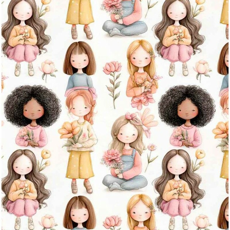 JA26 - TRICOL. COLEÇÃO FLORAL MISSIES - MENINAS SENTADAS - 100% ALGODÃO 04246-001