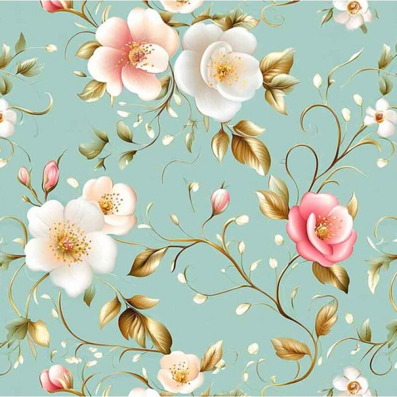 NV25 - TRICOL. COLEÇÃO ENCANTO BARROCO - FLORAL FUNDO VERDE - 100% ALGODÃO 04255-001