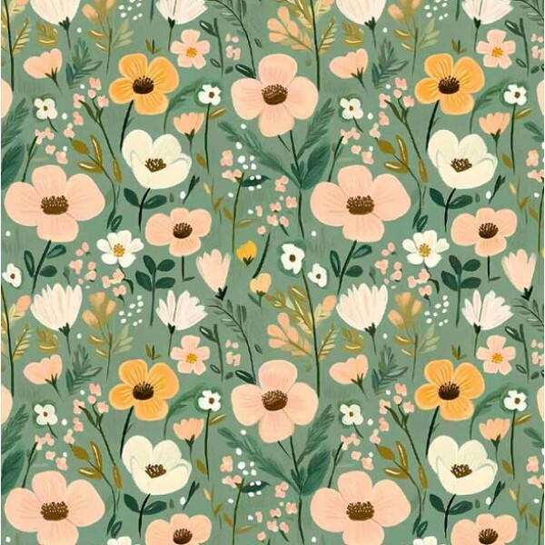 NV25 - TRICOL. COLEÇÃO BRINCADEIRA NO CAMPO - FLORAL FUNDO VERDE - 100% ALGODÃO 04253-001